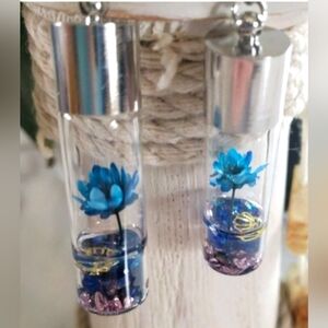 Blue Wish Flowers Glass Bottle Dangle Earrings